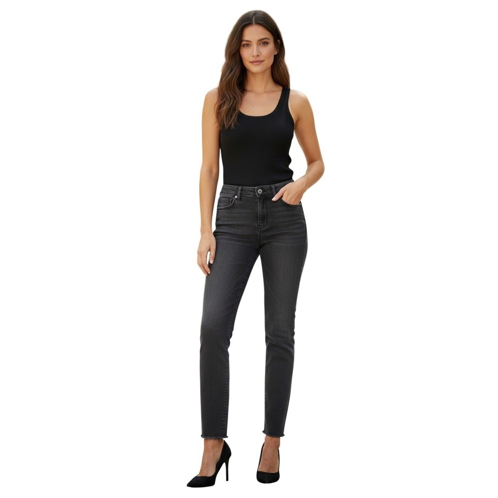 Maje Paris Anthracite Grey Skinny Jeans US 24 25 Raw Frayed Hem Faded Black F 34